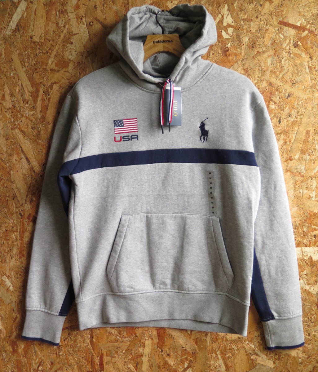 新品☆ POLO ポロ ラルフローレン スウェットパーカー Sサイズ RL USA限定モデル GRAY/グレー SWEAT フード付き RALPH LAUREN アメリカ購入 メンズファッション トップス