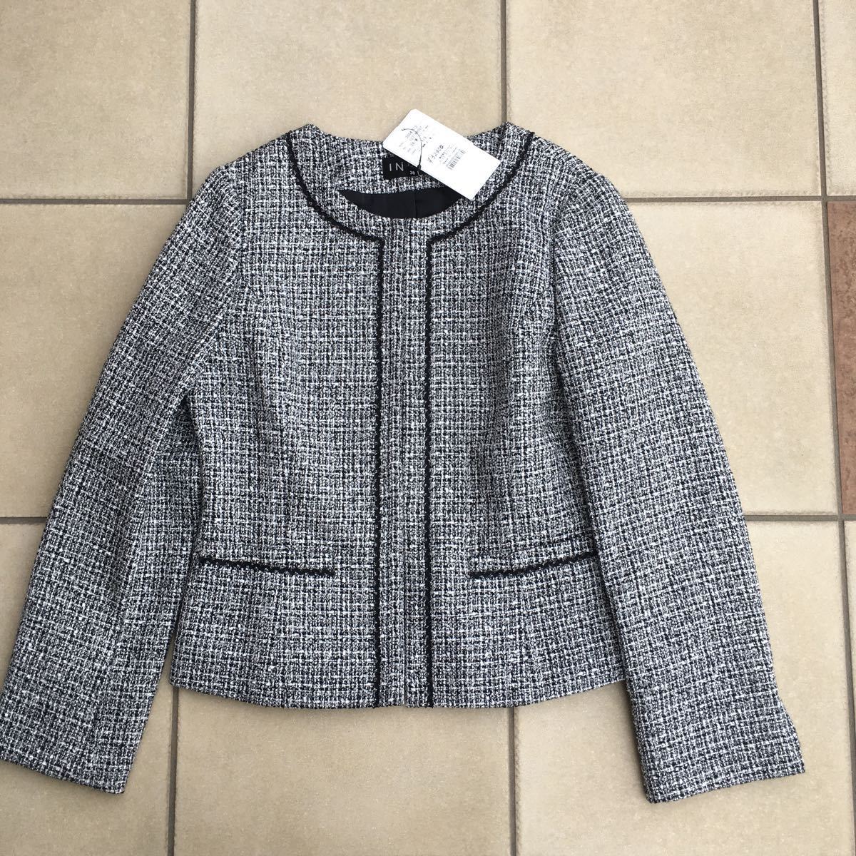  new goods tag not yet arrived Indivi INDIVI mama suit go in ./ graduation ceremony ornament tweed jacket size 38 black, gray made in Japan regular price,30.000+ tax 