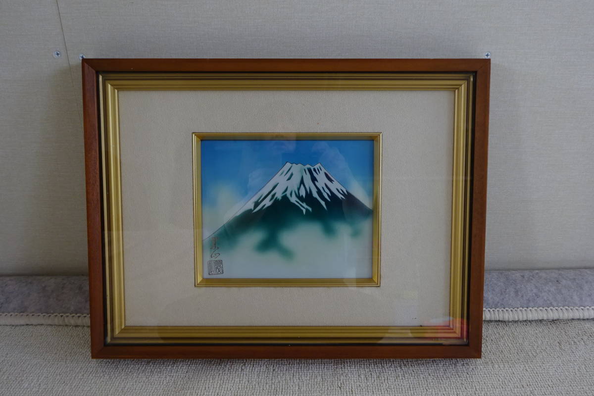 七宝焼の絵画【富士山/翠山】陶器絵/陶板絵画/額縁サイズ:32.5cm×42.5cm×4.5cm｜代購幫