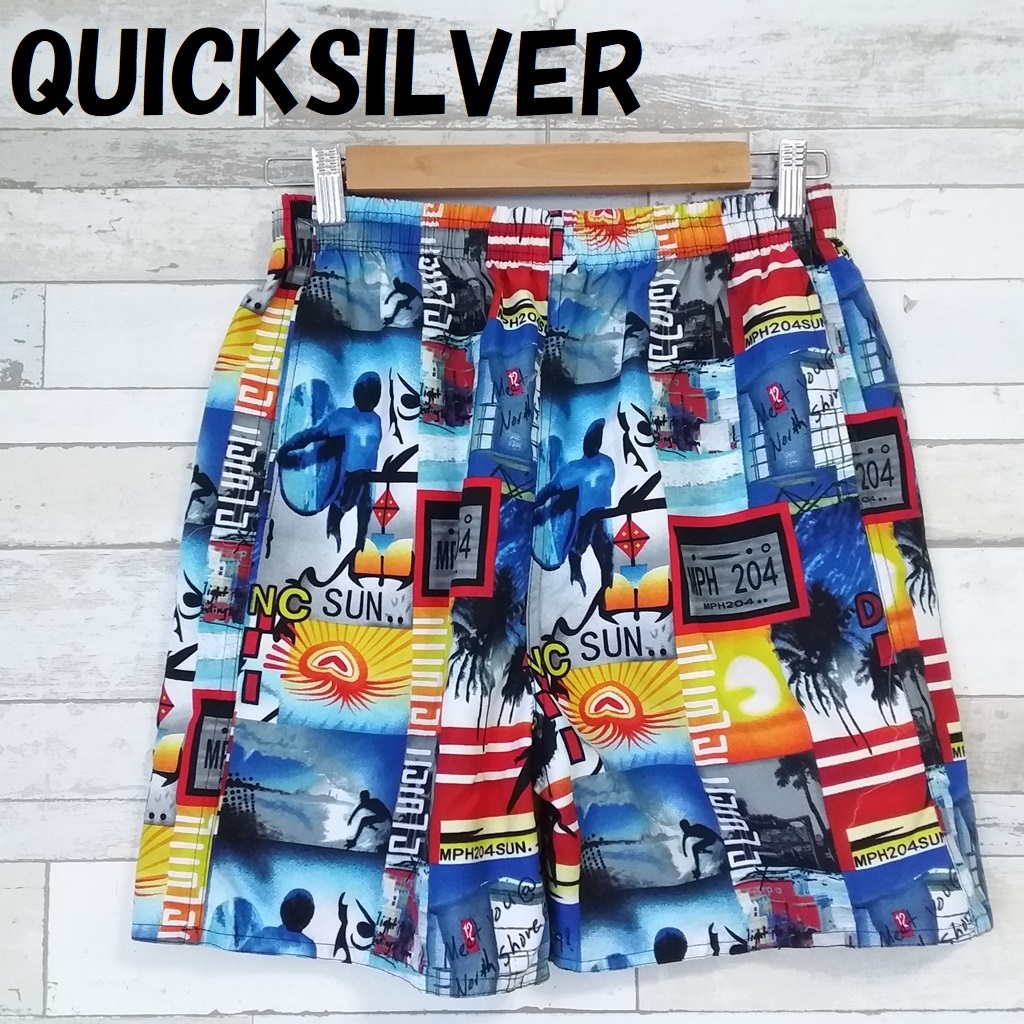 【人気】QUICKSILVER/クイックシルバー グラフィック柄 ボードショーツ マルチカラー サイズL/8076_画像1