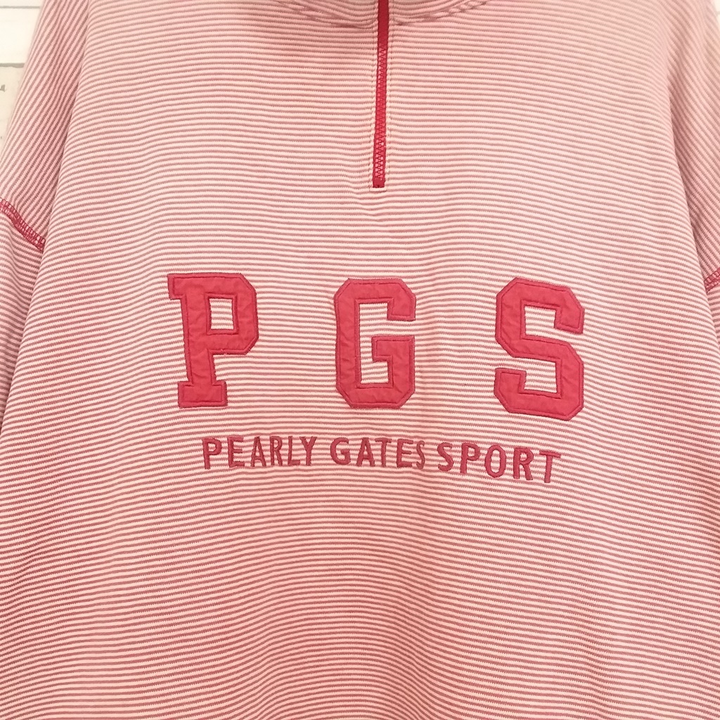 【人気】PEARLY GATES/パーリーゲイツ ボーダー柄 ビッグロゴ ハーフジップ スウェット ピンク系 サイズL/8205_画像3