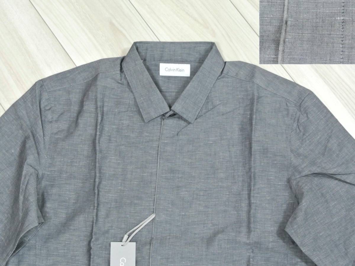 [Calvin Klein XL number ] fine count cotton linen shirt black group washing with water possibility 