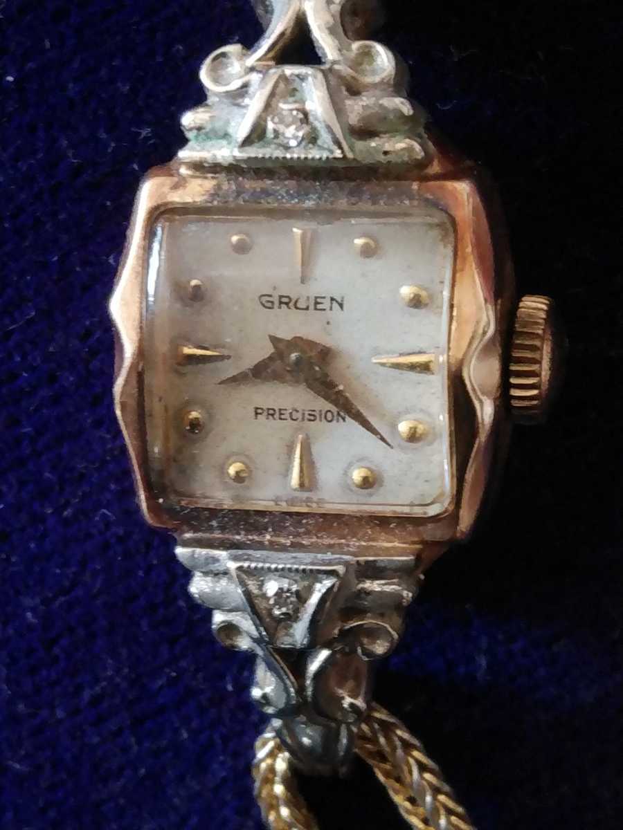 ヴィンテージ GRUENグリュエン 14Ｋレディースダイヤ2Ｐ手巻腕時計