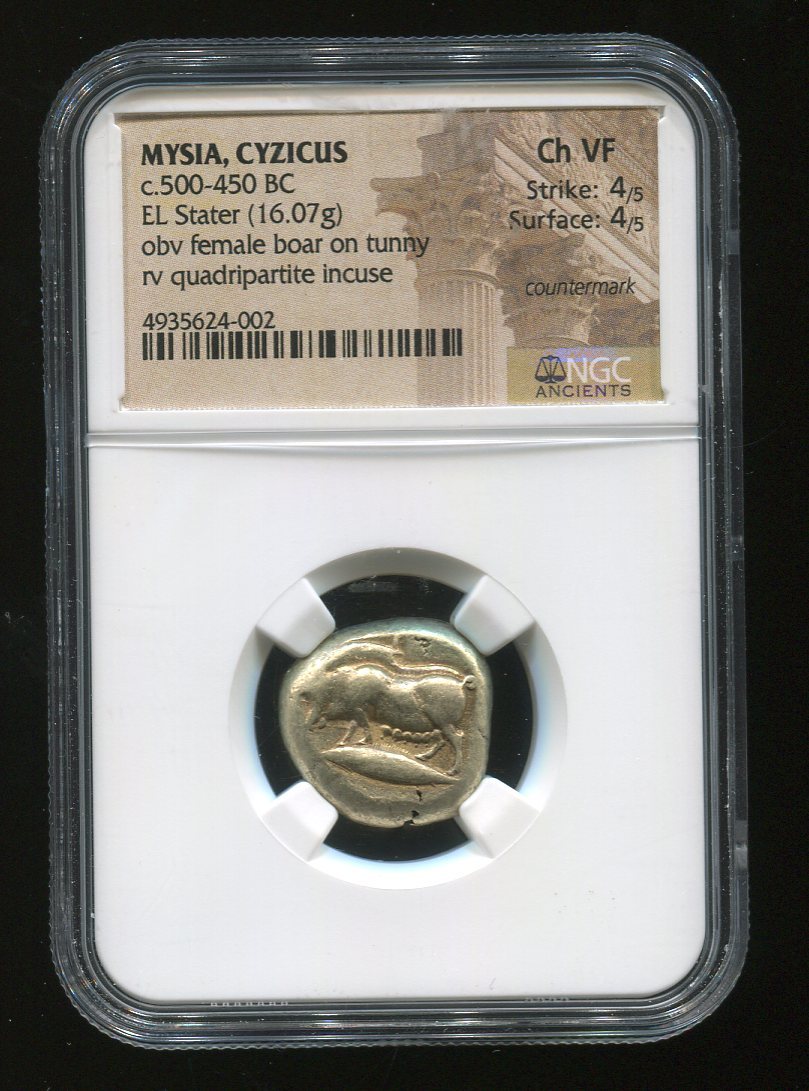 ミュシア　キュジコス　エレクトラム貨　スターテル　BC500-BC450 NGC VF_画像1