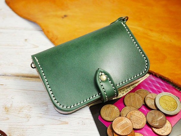  free shipping Pas card & coin case leather case lcc55ps.@nme hand made Himeji leather green 
