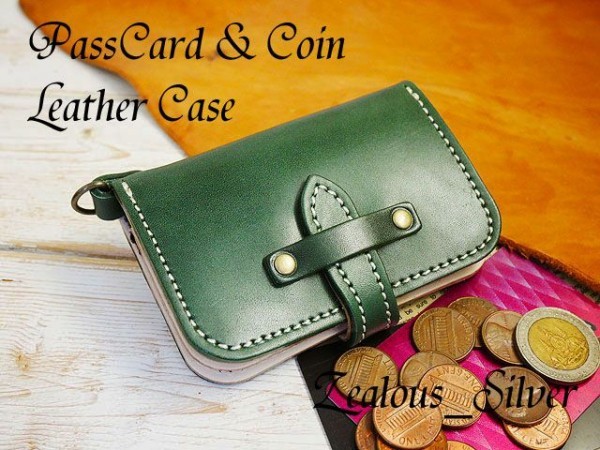  free shipping Pas card & coin case leather case lcc55ps.@nme hand made Himeji leather green 