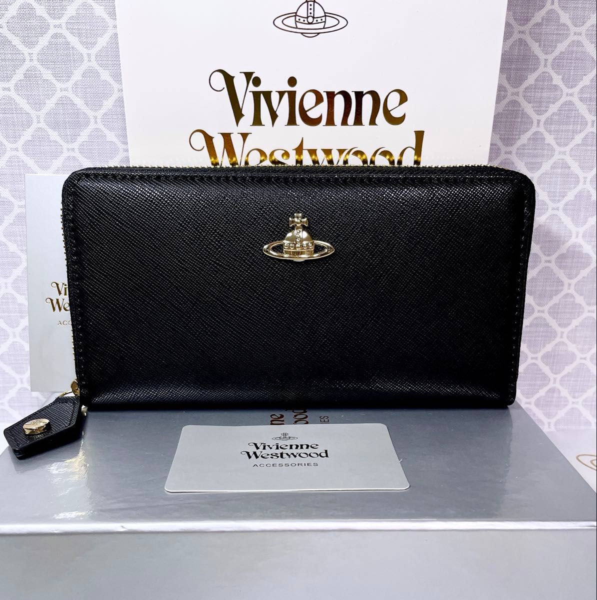 【ショッパー付き】VivienneWestwood 長財布 ブラック 素敵 ショッパー付】ヴィヴィアン・ウエストウッド 長財布