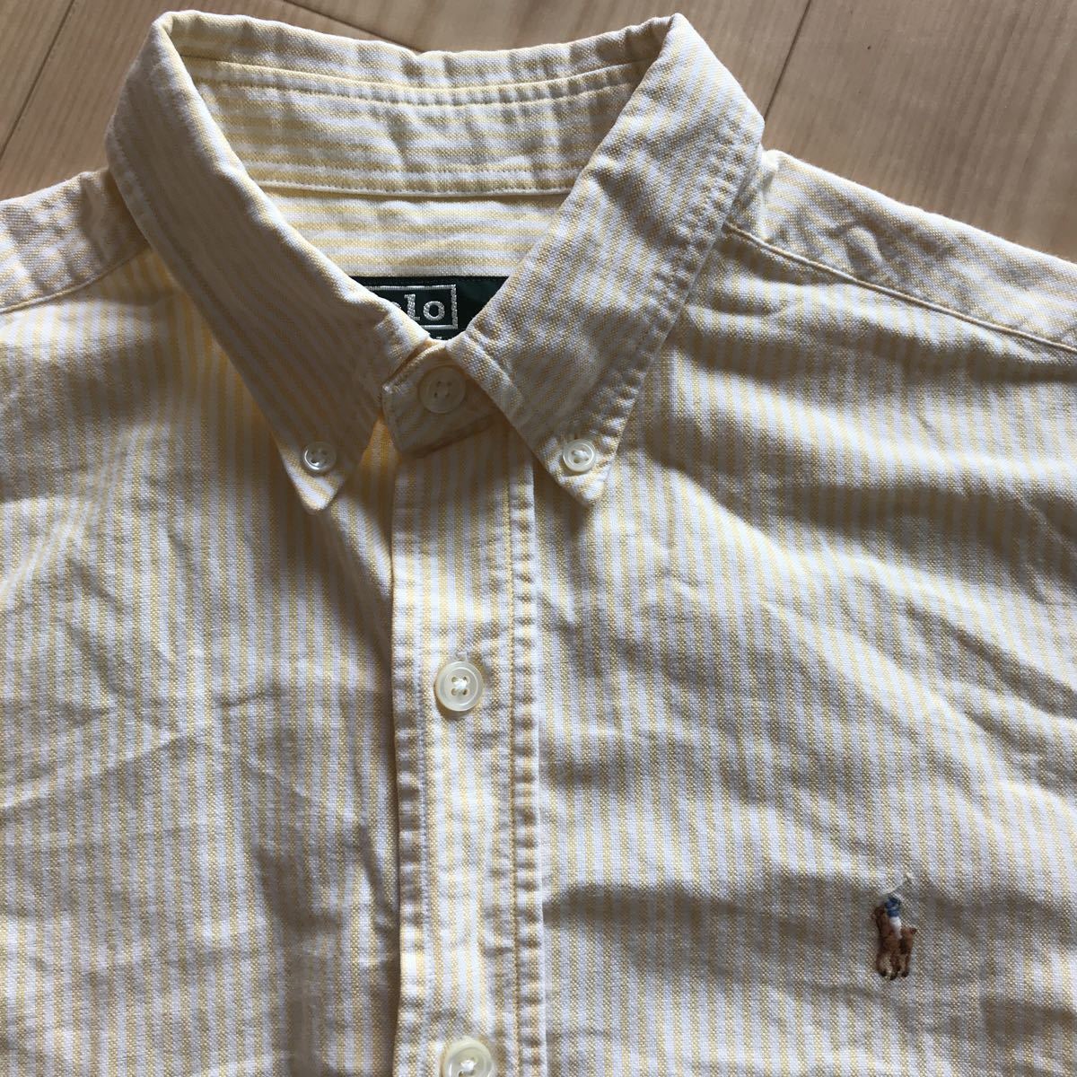 ラルフローレン　半袖ストライプ（うす黄）ボタンダウンシャツ　170サイズ