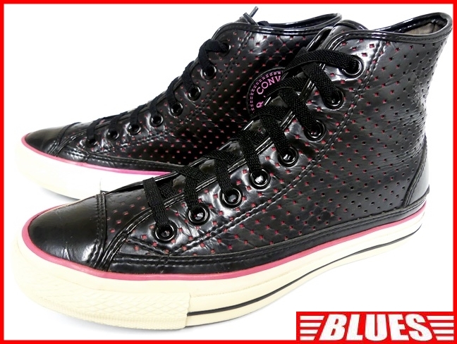 即決★CONVERSE★25.5cm エナメル ハイカットスニーカー コンバース メンズ 7 ピンク ブラック パンチング オールスター 8ホールシューズ