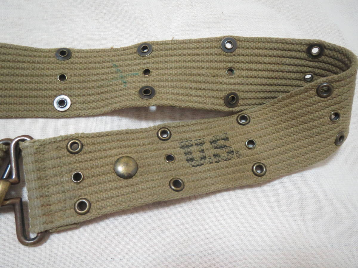 実物 珍品 入手困難 WW2 アメリカ軍 M-1936 ピストルベルト カーキ色 弾帯 初期 横織り 金具 真鍮製_画像2