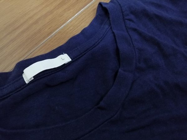 kkyj4414 ■ GU ■ ジーユー Tシャツ カットソー トップス 半袖 バイカラー コットン 紺×グレージュ L_画像9