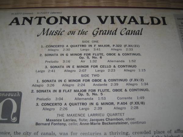 VIVALDI MUSIC ON THE GRAND CANAL 米 LP MAXENCE LARRIEU QUARTET_画像3