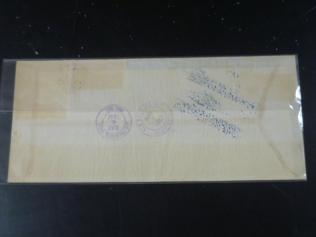 20LH　M　№F　旧中国切手カバー　1937年　SC#C11-12・18　計3種貼　上海→香港→サンフランシスコ　上海書留便　　_画像4