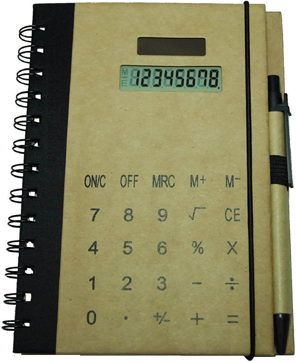 電卓一体型メモ帳 付箋・ボールペン付き (黒、青、赤）三色、4冊セット