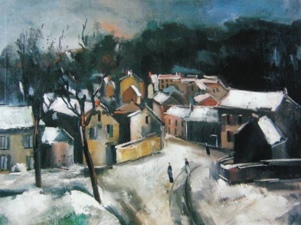 VLAMINCK、雪の中の村、希少画集画、新品額装付 送料無料、gao