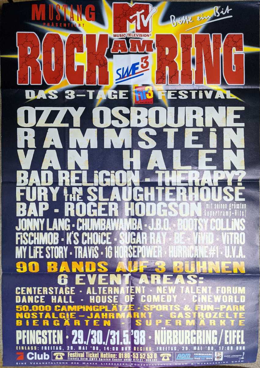 Ozzy Osbourne,Rammstein,Van Halen,Bad Religion,Therapy?,Fury In The Slaughterhouse,BAP,Roger Hodgson...-Rock Am Ring★独ポスター の画像1