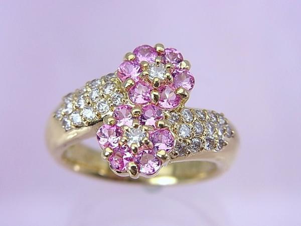 【即買】K18YG 0.75ct ピンクサファイヤ ダイヤモンド リング