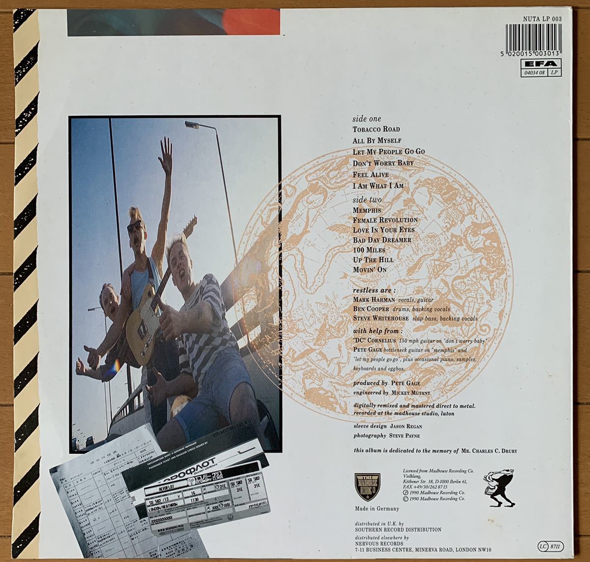 RESTLESS ネオロカ 1990年MADHOUSE ロカビリー、LP、MOVIN’ON 、サイコビリー 、レア盤、FEEL ALIVE収録、STEEVE WHITEHOUSE、_画像2