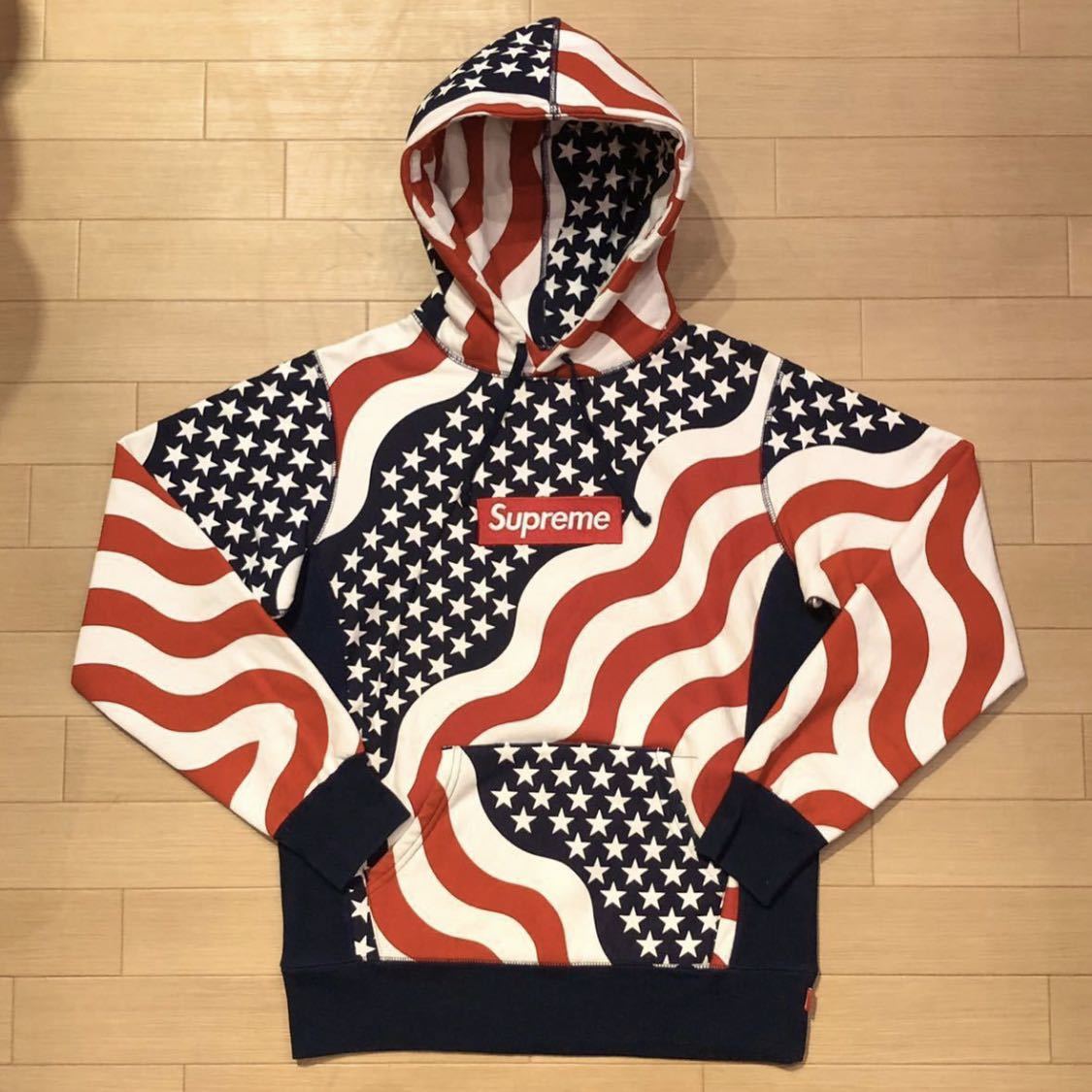 【S】正規品 14AW Supreme Box Logo Hooded Sweatshirt American Flag シュプリーム ボックスロゴ  プルオーバーパーカー 星条旗 8518 N2