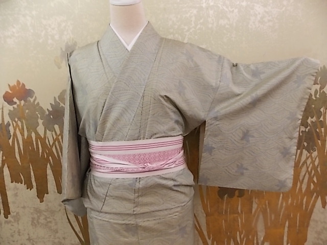  кимоно сейчас прошлое 1478.. эпонж. кимоно подлинный Ooshima эпонж . кимоно . общий .(.. похоже ) ширина нить . только . незначительный зеленый ... волна ... лист 