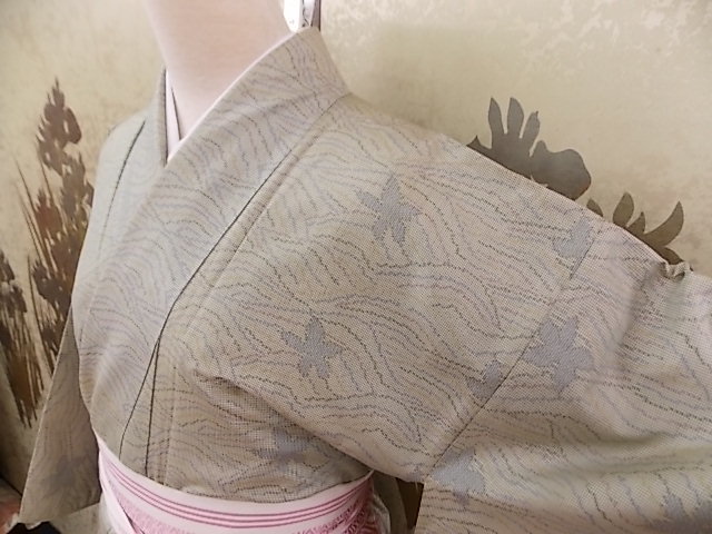  кимоно сейчас прошлое 1478.. эпонж. кимоно подлинный Ooshima эпонж . кимоно . общий .(.. похоже ) ширина нить . только . незначительный зеленый ... волна ... лист 