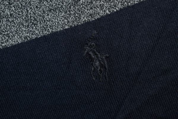 *US б/у одежда POLO Ralph Lauren Ralph Lauren рубашка-поло длинный рукав окантовка po колено Logo вышивка темно-синий серый [M12/14] небо .*2644*