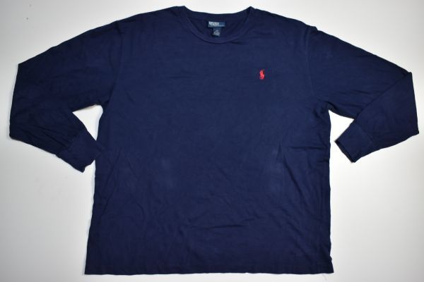 ☆US古着 POLO Ralph Lauren ラルフローレン 長袖 ロングTシャツ ロンT ポニーロゴ刺繍 ネイビー紺【L】コットン　　　　　◆2658◆_画像4