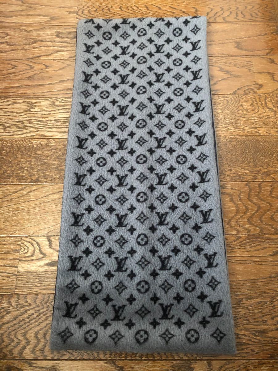 本物 ルイヴィトン アルパカマフラー グレー モノグラム 柄 高級 LV LOUIS VUITTON 