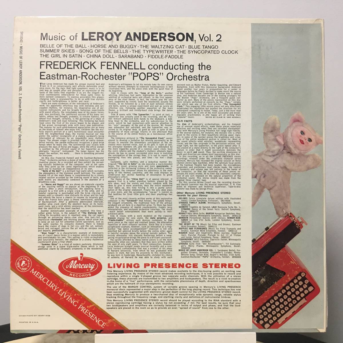 ◆ The music of Leroy Anderson vol.2 ◆ Frederick Fennell ◆ Mercury 米 深溝_画像2