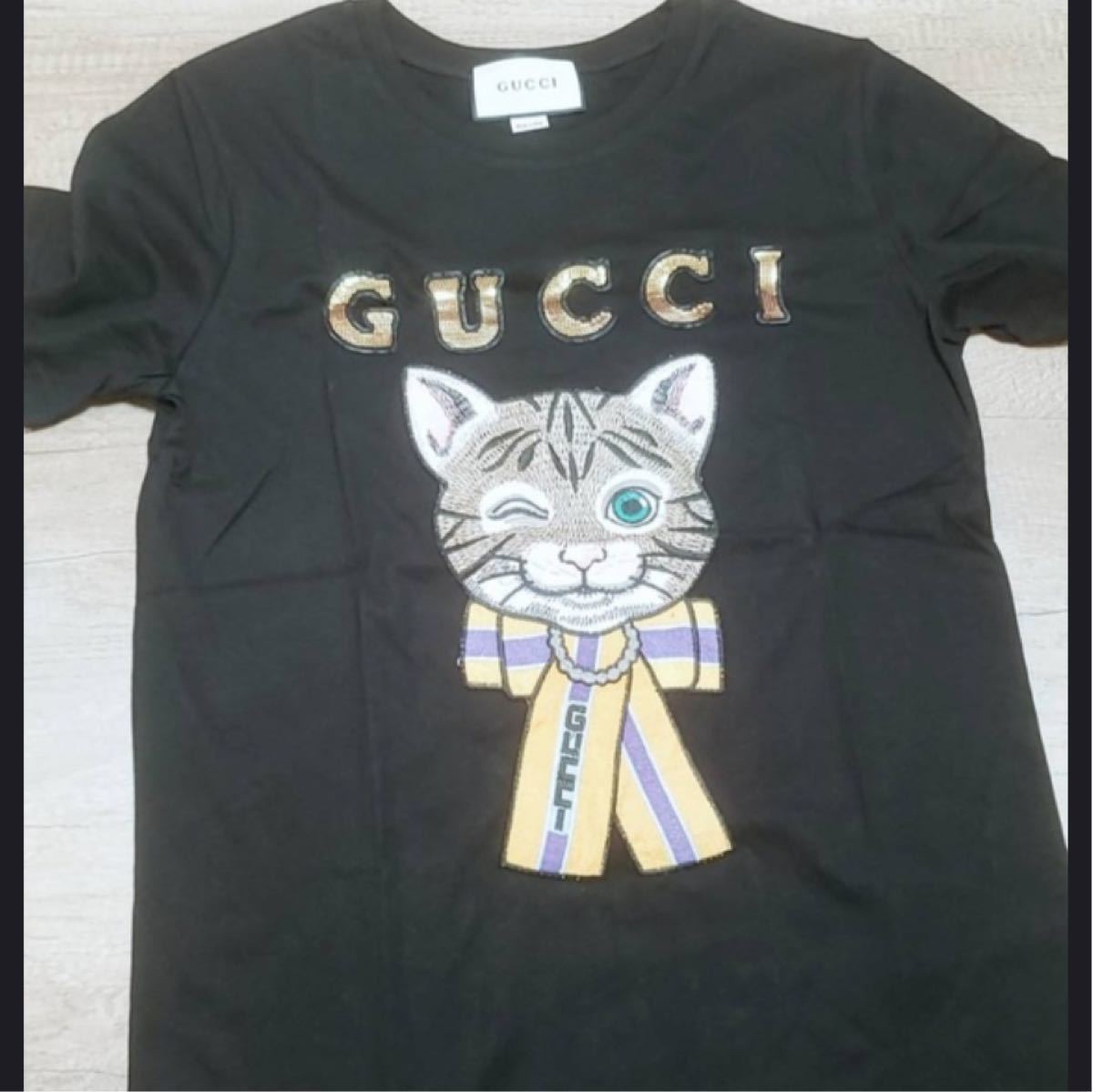 gucci 猫 刺繍 Tシャツ 黒T 半袖 メンズ レディース ユニセックス