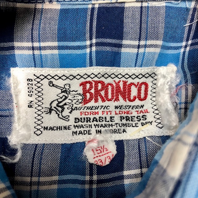 USA古着 80's～ BRONCO チェックウエスタンシャツ 15 1/2 33/34 ヴィンテージ アメリカ古着 オールド古着 ④_画像5