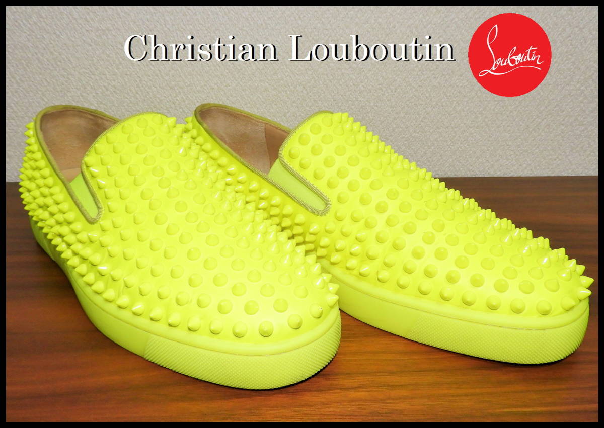 レア色 Christian Louboutin ローラーボート クリスチャンルブタン スニーカー 41 1/2 黄色 蛍光イエロー スタッズ スパイク スリッポン_画像5