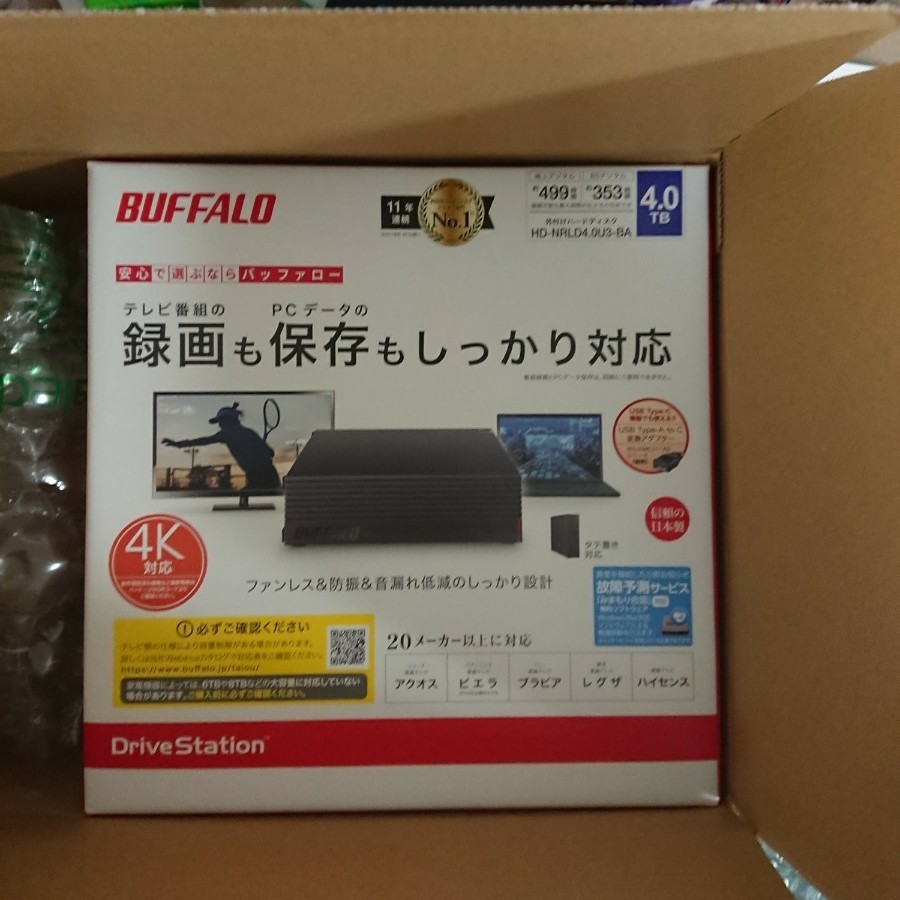 【新品未開封】BUFFALO外付けHDD4TB  HD-NRLD4.0U3-BA