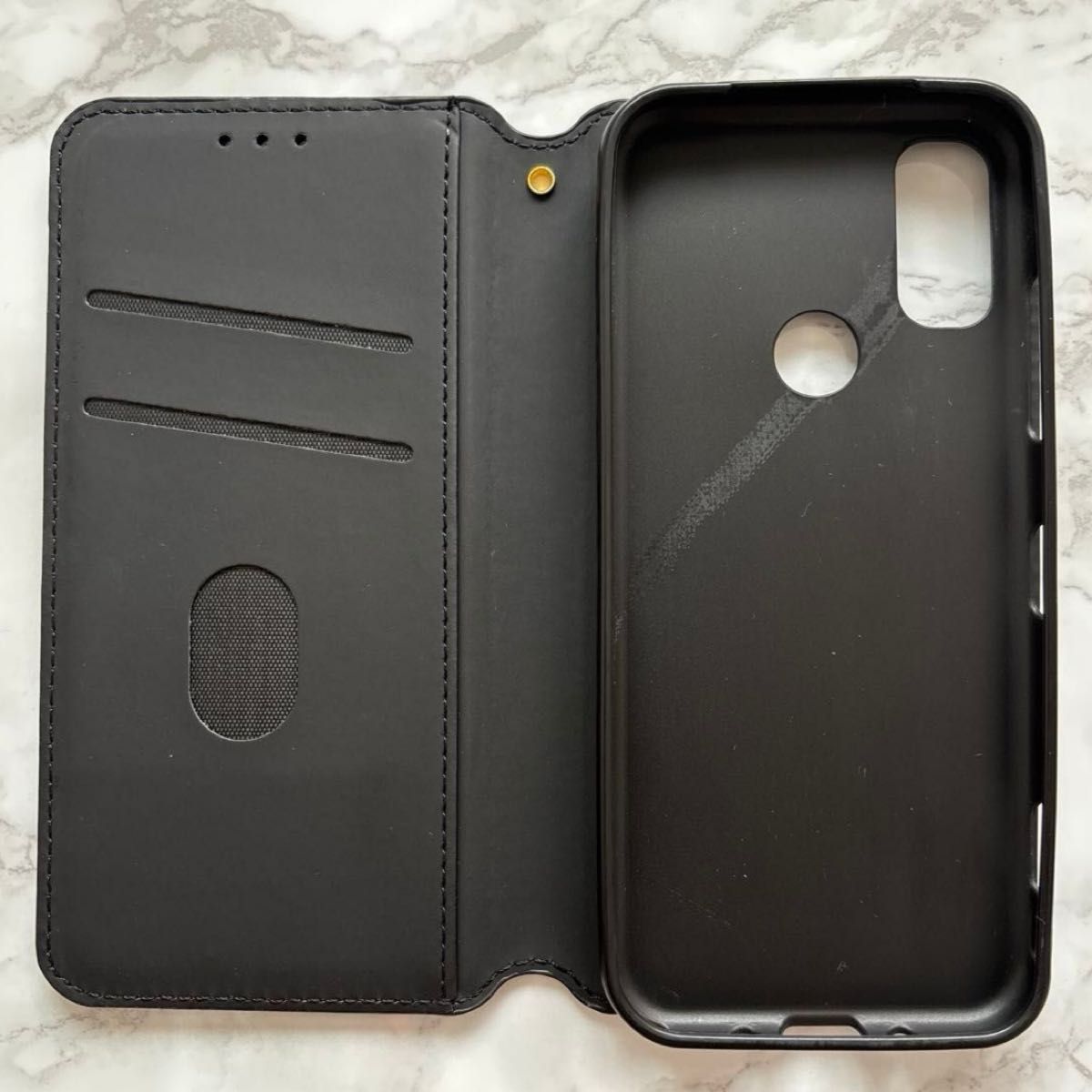 【訳あり】Android One S9 ケース 手帳型 Qi充電対応 マグネット式　ブラック　ストラップ付　カッコいい