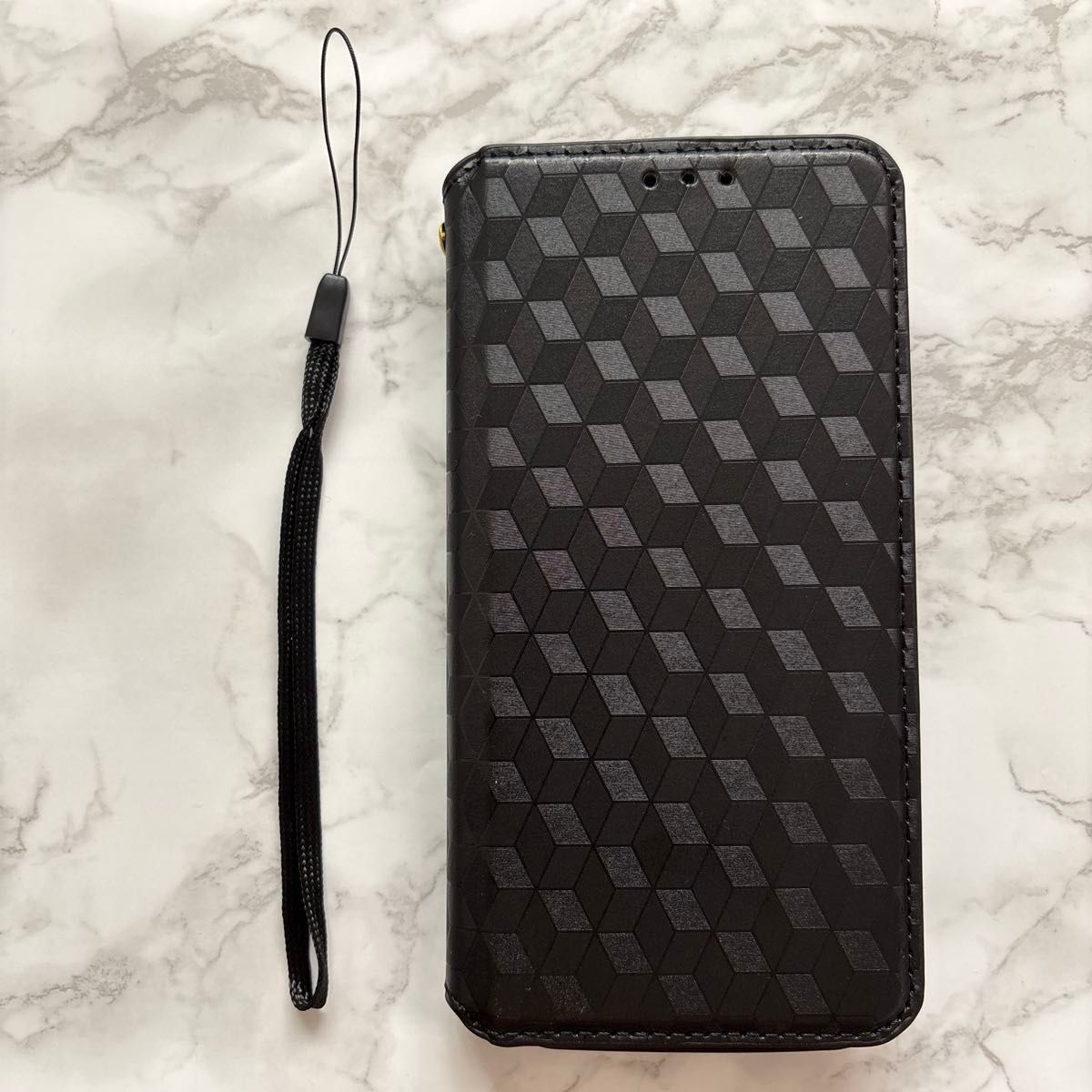 【訳あり】Android One S9 ケース 手帳型 Qi充電対応 マグネット式　ブラック　ストラップ付　カッコいい