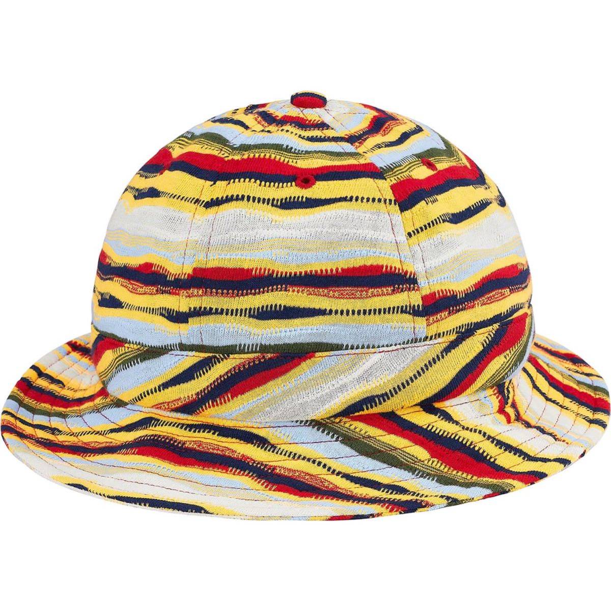 送料無料 S/M Supreme Textured Stripe Bell Hat crusher red yellow 