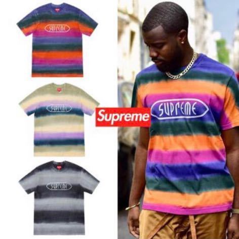 送料無料 M supreme rainbow stripe tee 19SS orange シュプリーム レインボー ボーダー Tシャツ box logo ボックスロゴ ステッカー 新品の画像5