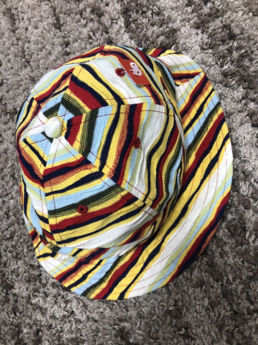 送料無料 S/M Supreme Textured Stripe Bell Hat crusher red yellow 