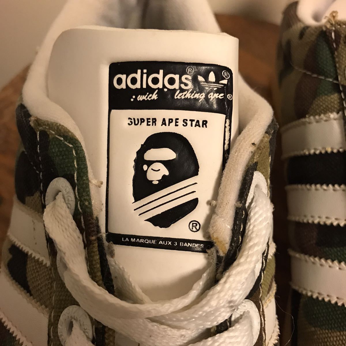 希少 03年 500足限定 27.5㎝ A BATHING APE × ADIDAS SUPER APE STAR エイプ アディダス スーパースター 迷彩 archive カモ bape ベイプ_画像8