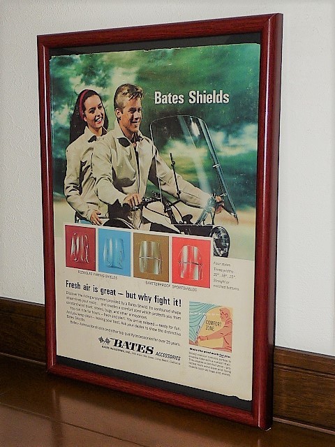 1966年 USA '60s 洋書雑誌広告 額装品 Bates Accessories ベイツ ウインドシールド 風防 ( A4サイズ ）_画像1