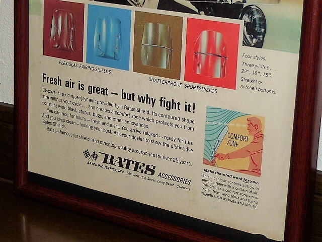 1966年 USA '60s 洋書雑誌広告 額装品 Bates Accessories ベイツ ウインドシールド 風防 ( A4サイズ ）_画像3