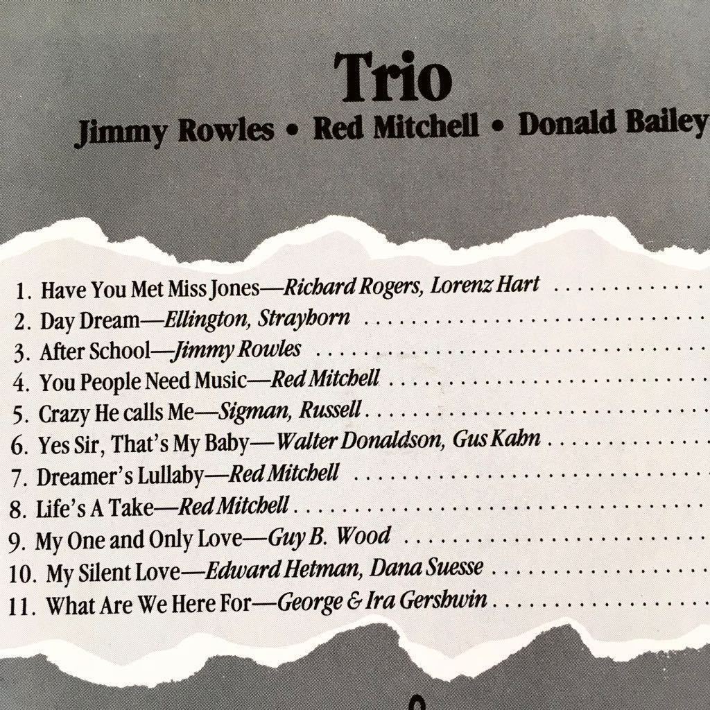 ジミー・ロウルズ/ジャズ伝統ピアノ巨匠/PIANO TRIO/レッド・ミッチェル/ドナルド・ベイリー/ピアノ・トリオ/JIMMY ROWLES/名作/1989年_画像6