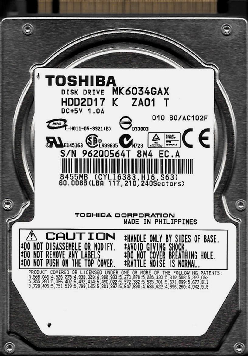 2.5インチ TOSHIBA MK6034GAX 60GB ATA/IDE 5400rpm