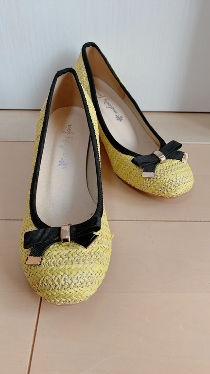  Wedge sole pumps flax made vivid yellow. middle . silver .kilali*[ yellow ][23.0cm] [NS-205]