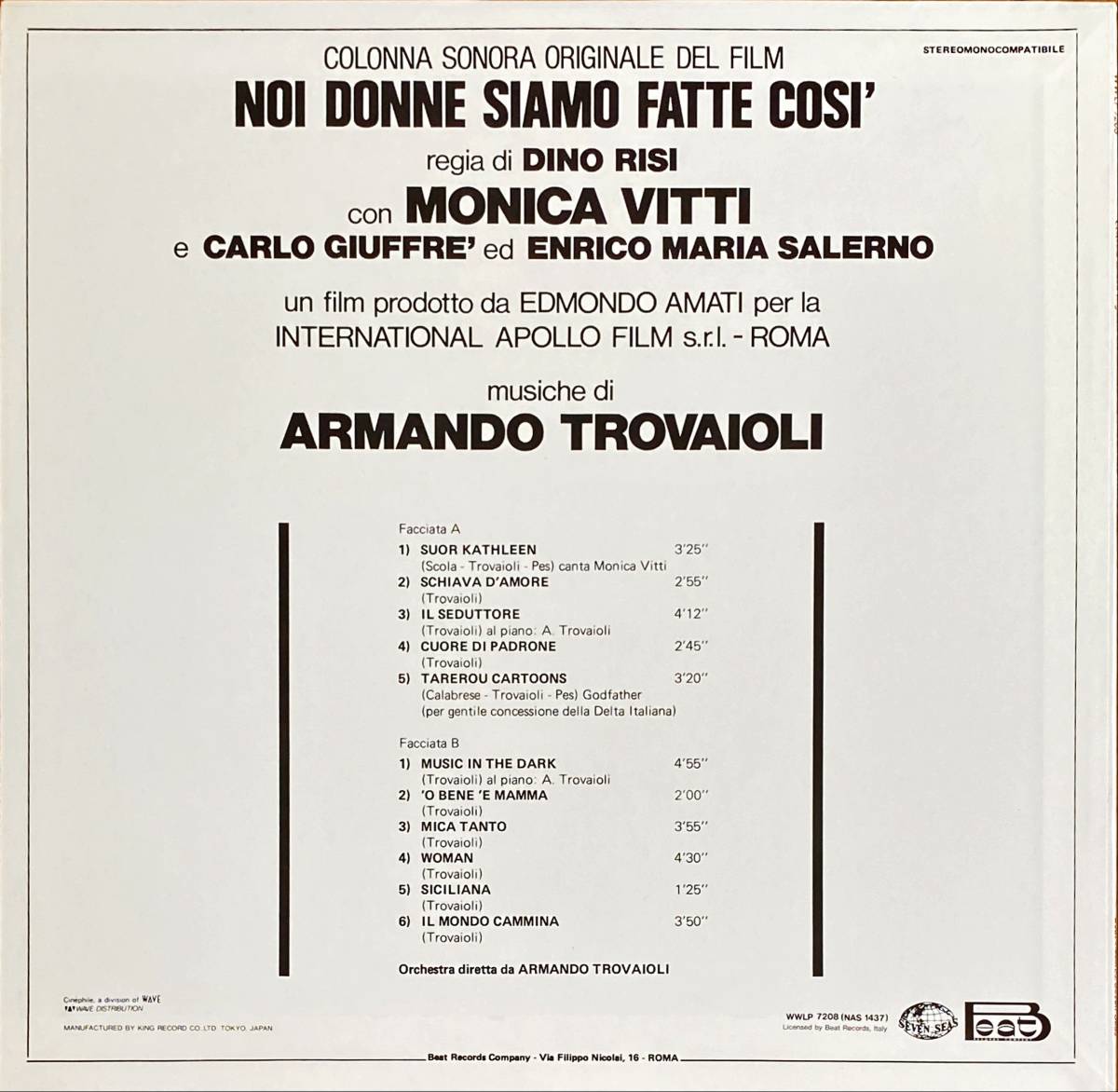 [LP]OST*Noi donne siamo fatte cosi[.. woman. heaven .]Armando Trovajoli moni ka* vi ti,a Le Mans do* Toro vayo-li/ soundtrack 