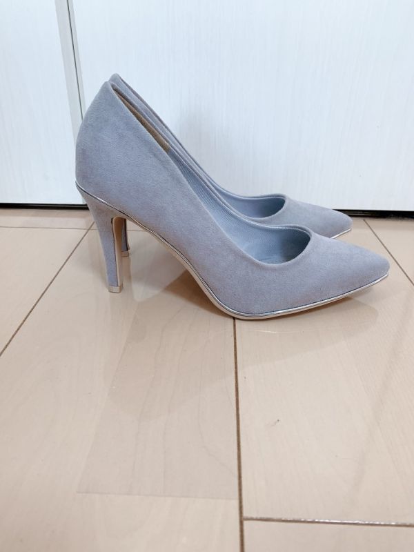  suede style pumps high heel coveralls eyes. silver . adult pretty! [ gray ][L size ] [NS-176]