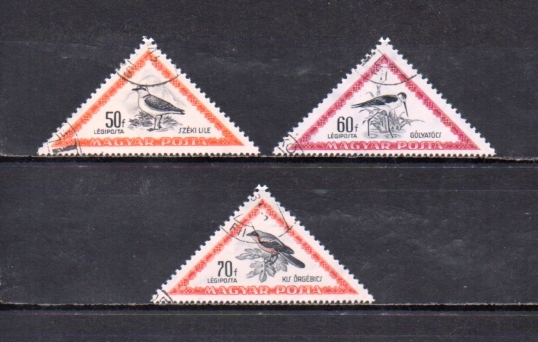 209054 ハンガリー 1952年 航空 野鳥 三角形 (2) 50f、60f、70f 3種完揃 使用済_画像1