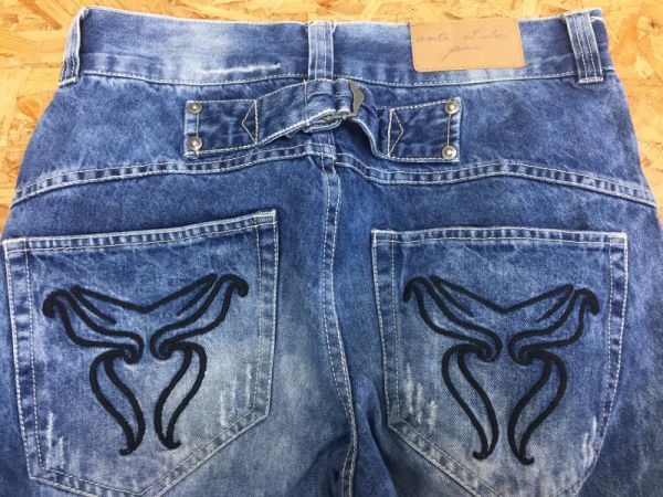 anti label jeans しまむら ストレート デニムジーンズ パンツ メンズ ダメージ加工 リング付き 78 インディゴブルー_画像3
