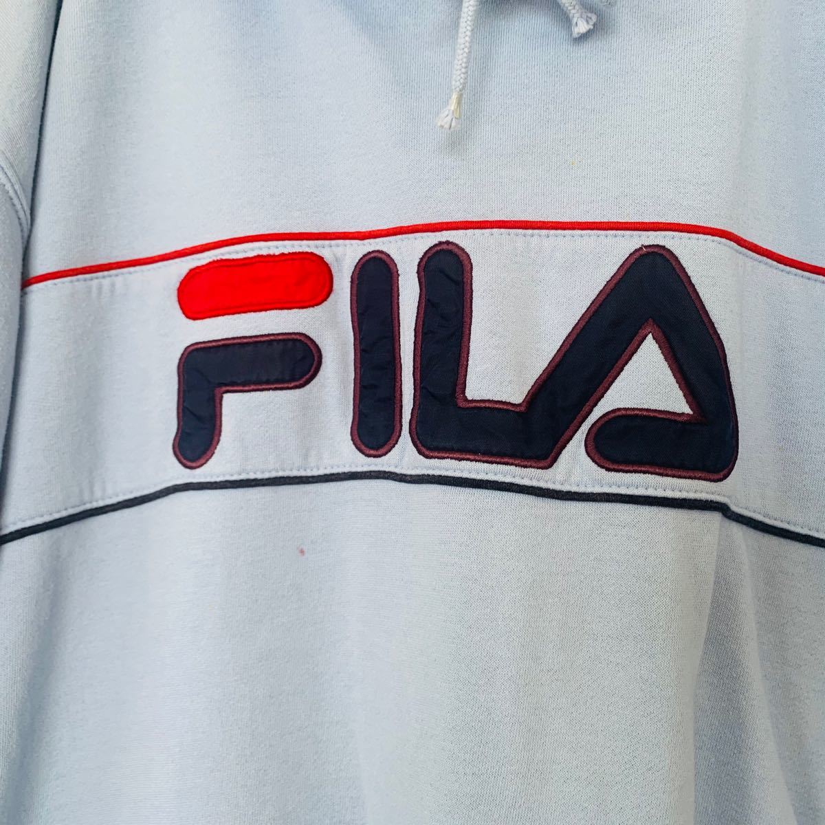 FILA フィラ プルオーバーパーカー 刺繍ワッペン ビックロゴ XL 