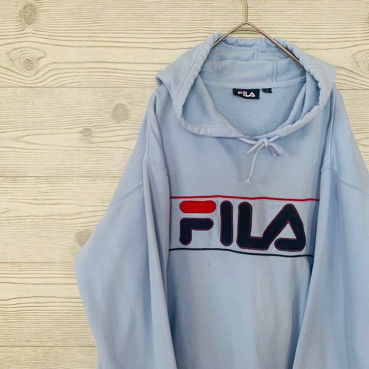 FILA フィラ プルオーバーパーカー 刺繍ワッペン ビックロゴ XL 